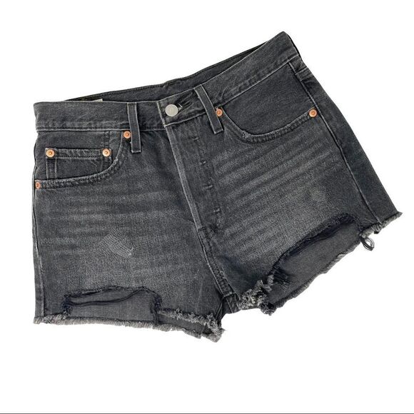 LEVI’S 501 Black High Rise Raw Hem Jean Shorts Size 26 - Picture 5 of 11
